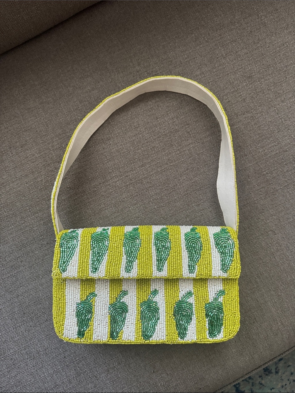 Maeve Hand-Beaded jalapeño and Stripe beaded Shoulder Bag